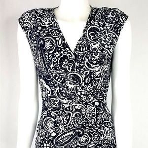 Black and White Floral Wrap Dress Ruched Sleeves